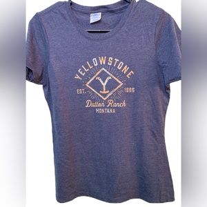 Yellowstone Sunburst Logo Dutton Ranch T-Shirt sz Small. Faded blue color EC